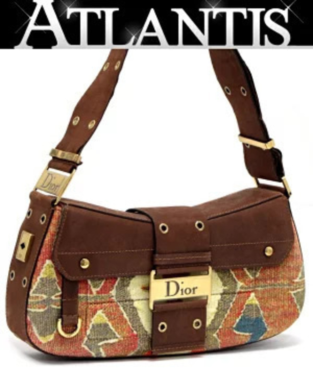 Christian Dior Street Shoulder Bag Canvas x Leather Brown Orange